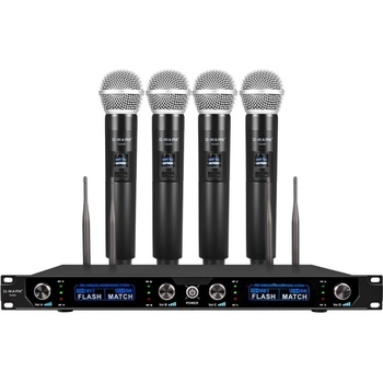 G MARK Profesionální Set 4kanálový Bezdrátový Mikrofon Stream Podcast Karaoke Party Stage 50 m