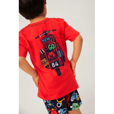 boboli Тениска за момче с къс ръкав в червено с мотор на гърба Boboli
