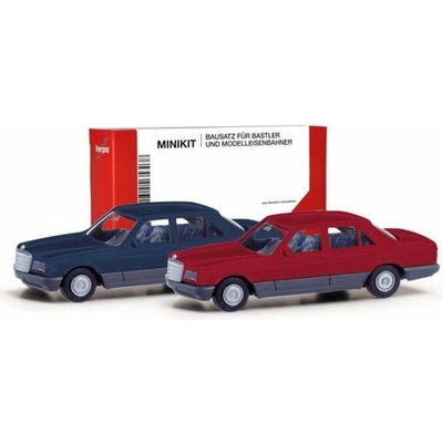 Sada 2ks: Mercedes-Benz S-Klasse W126 modrý a červený Herpa stavebnice 1:87