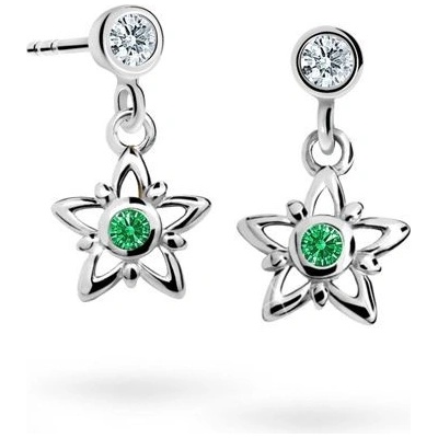 Danfil dětské náušnice hvězdičky C1996 z bílého zlata s kamínky Emerald Green zapínání balónek