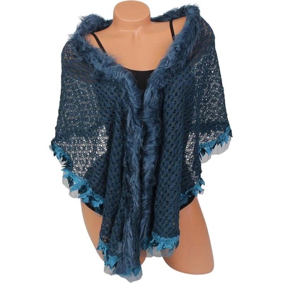 Стилен дамски шал в петролено с еко косъм