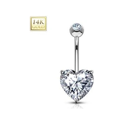 Šperky4U zlatý piercing do pupíku srdíčko čirý zirkon ZL01208C-WG