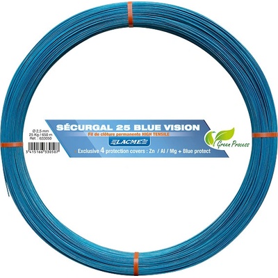 Vysokopevnostní ocelový pozinkovaný drát SECURGAL 25 BLUE VISION, 625 m, 2,5 mm