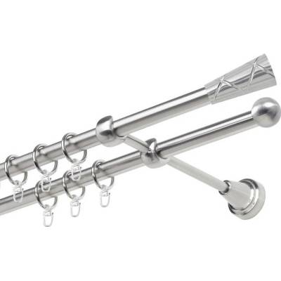OK-GarnýžeCZ Garnýž kovová dvouřadá 19mm Trapezium nerez 100 cm do stěny / kroužky s háčkem