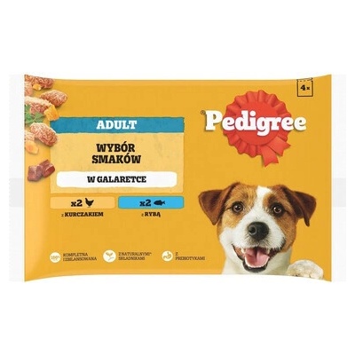 Pedigree Adult s kuracím mäsom s rybou v želé 4 x 100 g