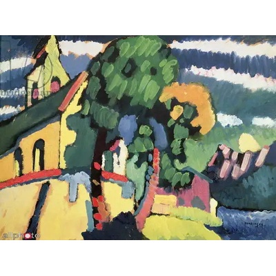 Obrazy - Kandinsky, Wassily: Bavorská krajina s kostelem - reprodukce obrazu