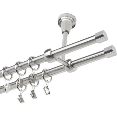 OK-GarnýžeCZ Garnýž kovová dvouřadá 19mm Pullo double nerez 340 cm do stropu / kroužky s žabkou