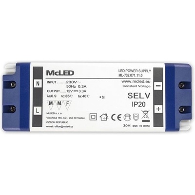 Nábytkový LED napájecí zdroj McLED 12VDC 40W 3,3A ML-732.071.11.0