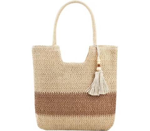 Macramé plážová kabelka so strapcom Smotanová