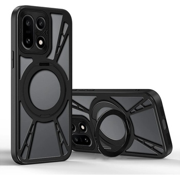 OnePlus Магнитен калъф за OnePlus 15 5G- TPU + PC + Метал, MagSafe, Стойка, Защита от прегряване, Вкл. Протектор (Черeн, Прозрачен)