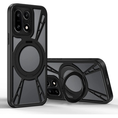 OnePlus Магнитен калъф за OnePlus 15 5G- TPU + PC + Метал, MagSafe, Стойка, Защита от прегряване, Вкл. Протектор (Черeн, Прозрачен)