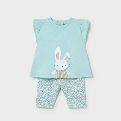 Mayoral Комплект с легингс в цвят анасон със зайче за новородено момиче Mayoral