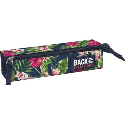 DERFORM Правоъгълен ученически несесер BackUP - Тропически цветя, с едно отделение (PB1C12)