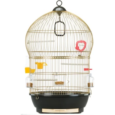 Ferplast - Cage Bali Brass Antique - Оборудвана клетка за канарчета, екзотични и други малки птици - размер Ø43, 5 x H 68, 5 см