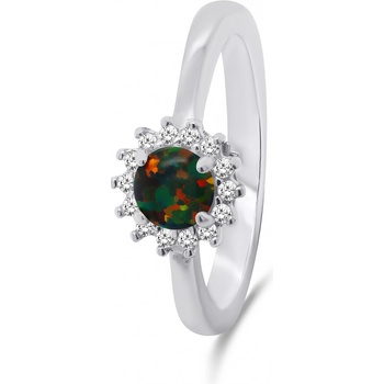 Brilio Silver strieborný prsteň s opálom a zirkónmi RI056WBC