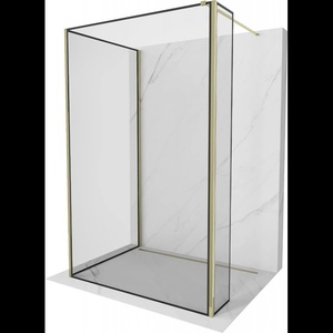 Mexen Kioto стена за душ Walk-in 140 x 90 x 30 cm, черна рамка, златна - 800-140-090-221-50-70-030 (800-140-090-221-50-70-030)