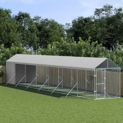 vidaXL Venkovní psí kotec se střechou stříbrný 200 x 1400 x 250 cm ocel 9799.3190493