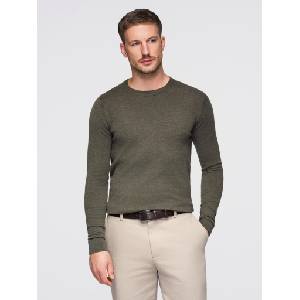 Ombre Clothing Мъжки вискозен пуловер BASIC classic с кръгло деколте - маслинов меланж V17 OM-SWBS-0106 Ombre Clothing Ombre Clothing | Zelen | МЪЖЕ | L