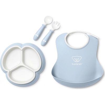 Babybjorn jídelní set s děleným talířkem pudrově modrý 4 ks