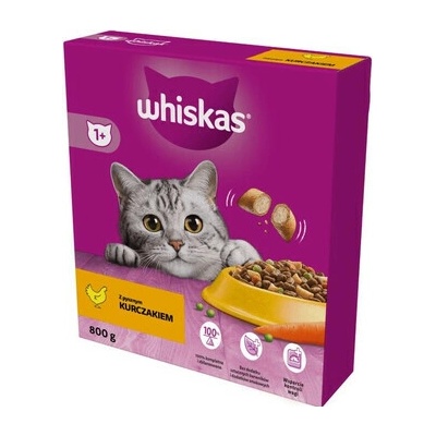 WHISKAS Adult+1 krmivo pre mačky s kuracím mäsom 0,8 kg