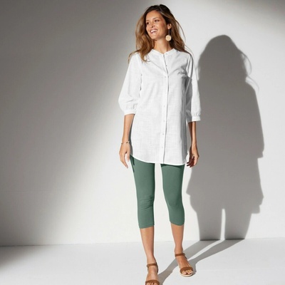 Blancheporte Súprava 2 ks jednofarebných 3/4 legín s pružným pásom sivozelená/biela