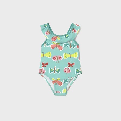 MAYORAL Цял бански щампован в тюркоазен цвят за бебе момиче Mayoral