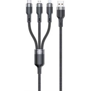 Awei CL-975 кабел за данни 3в1 USB - Type-C/молния/микроUSB, 120 см, ЧЕРЕН (CL-975)