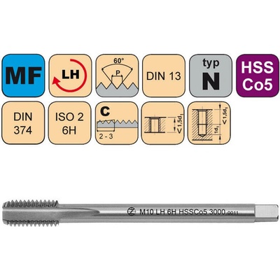 NÁSTROJE CZ Závitník strojní M16x1 ISO2 HSSE DIN 374 C Levý - CZZ3000L-M16X1-ISO2 – Zboží Dáma