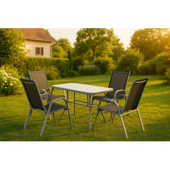 Garthen 40751 Záhradný skladací set stôl + 4 stohovateľné stoličky - čierna