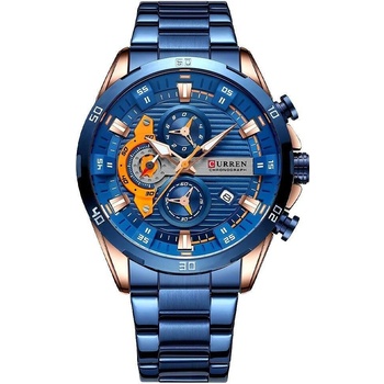 Curren Мъжки часовник Curren Aarox, Хронограф, Неръждаема стомана, Син / Розово злато (CURREN-8402-BLUE-ROSEGOLD)