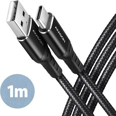AXAGON BUCM-AM10AB, HQ kábel USB-C USB-A, 1 m, USB 2.0, 3A, ALU, opletenie, čierny Axagon