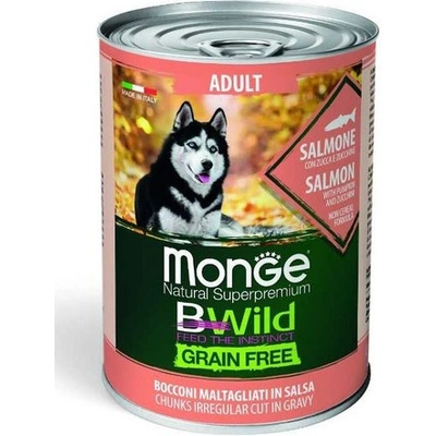 Monge BWild DOG Adult Grain Free Lososové kousky v omáčce s dýní a cuketou 400 g