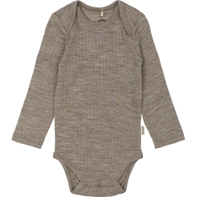 Dětské body dlouhý rukáv z merino vlny hnědé Melange Denver Mikk Line