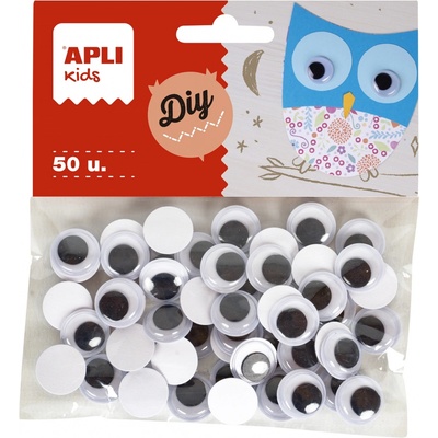 Kulaté oči Apli Moving eyes, O 15 mm, samolepicí, černé, 50 ks