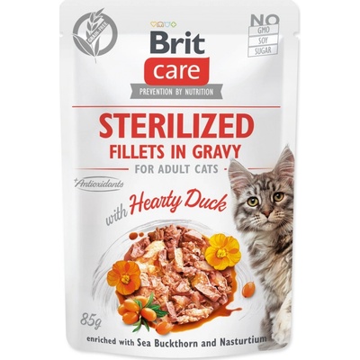 BRIT CARE Cat Sterilized Fillets in Gravy with Hearty Duck Enriched with Sea Buckthorn and Nasturtium 85 g