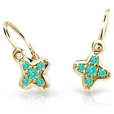 Danfil dětské náušnice hvězdičky C2266 ze žlutého zlata s kamínky Mint Green zapínání brizura