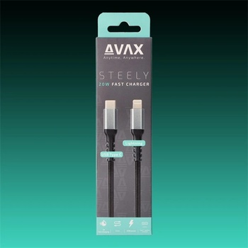 AVAX Кабел за зареждане USB-C - Lightning, 3A, 1, 5 м, стоманено сив AVAX_CB402G (AVAX_CB402G)