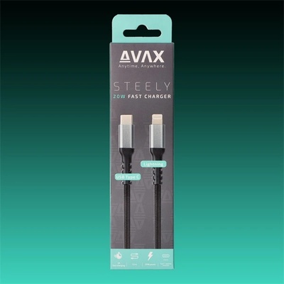 AVAX Кабел за зареждане USB-C - Lightning, 3A, 1, 5 м, стоманено сив AVAX_CB402G (AVAX_CB402G)