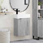 vidaXL Мивка за баня със смесител Сив Сонома 45, 5 x 22, 5 x 84 см (889430)