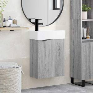 vidaXL Мивка за баня със смесител Сив Сонома 45, 5 x 22, 5 x 84 см (889430)