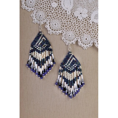 Prosperk náušnice z korálků handmade tmavě modré S1733