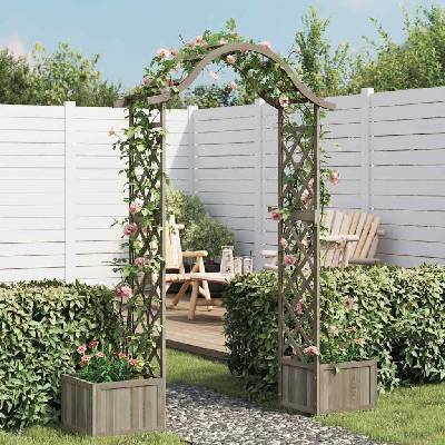 OMAXI Zahradní pergola s truhlíky šedá masivní jedle 380703