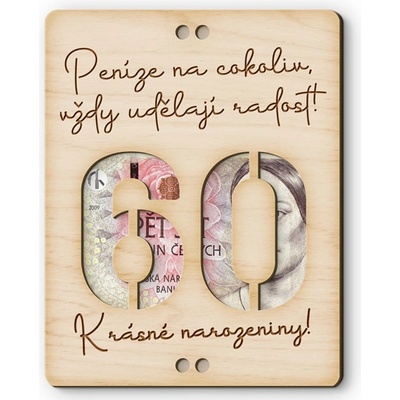Dřevěná obálka na peníze - Krásné narozeniny 60