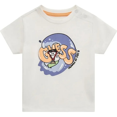 GUESS Бяла тениска със забавна апликация и надпис Guess за бебе момче