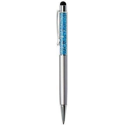 Art Crystella kuličkové pero Touch stříbrná azurově modré krystaly Swarovski 14 cm 1805XGT23