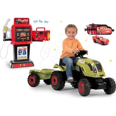 Smoby set traktor Claas Farmer XL na šliapanie s prívesom a benzínová pumpa elektronická a opasok s autíčkom 710114 9