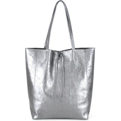 Made in Italy kožená shopper kabelka 396 strieborná