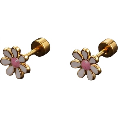 HARAHU Обецa Flower - Златна / Бяла KP21748 (21748)