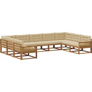 vidaXL Комплект дивани за открито 9 бр. Натурален и Бежов (3382891)