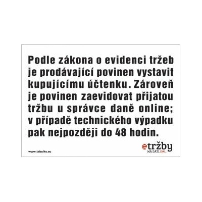VT označení pokladen EET samolepka